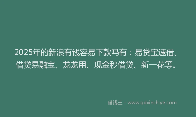 2025年的新浪有钱容易下款吗有：易贷宝速借、借贷易融宝、龙龙用、现金秒借贷、新一花等。