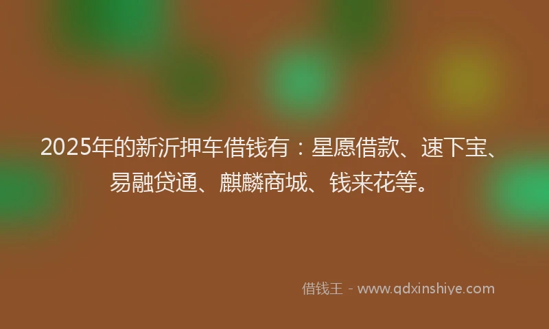 2025年的新沂押车借钱有：星愿借款、速下宝、易融贷通、麒麟商城、钱来花等。