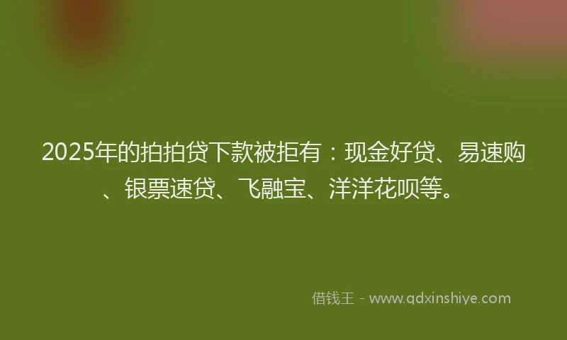 2025年的拍拍贷下款被拒有：现金好贷、易速购、银票速贷、飞融宝、洋洋花呗等。