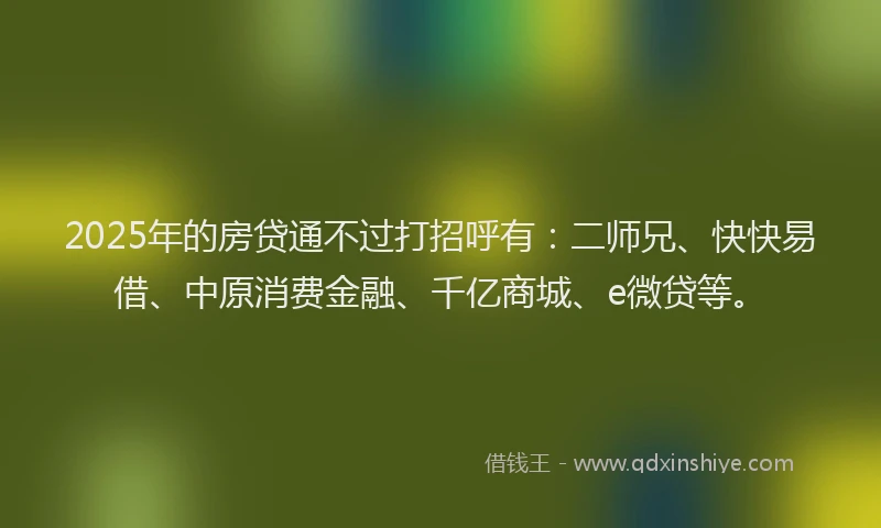 2025年的房贷通不过打招呼有：二师兄、快快易借、中原消费金融、千亿商城、e微贷等。