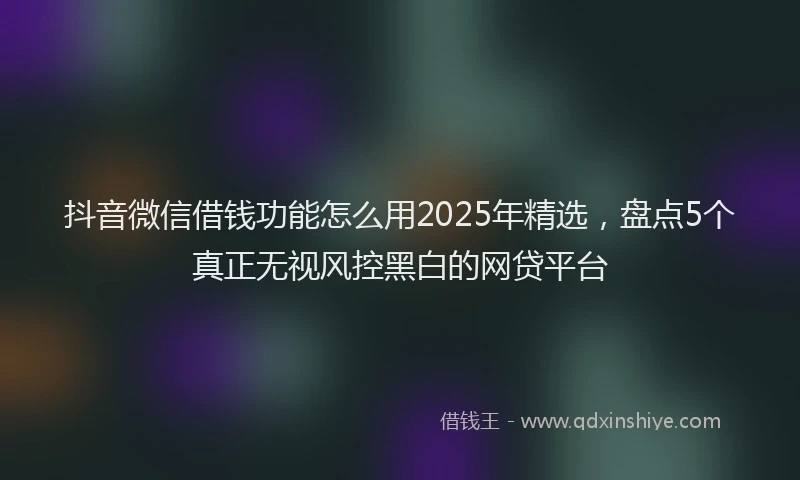 抖音微信借钱功能怎么用2025年精选，盘点5个真正无视风控黑白的网贷平台
