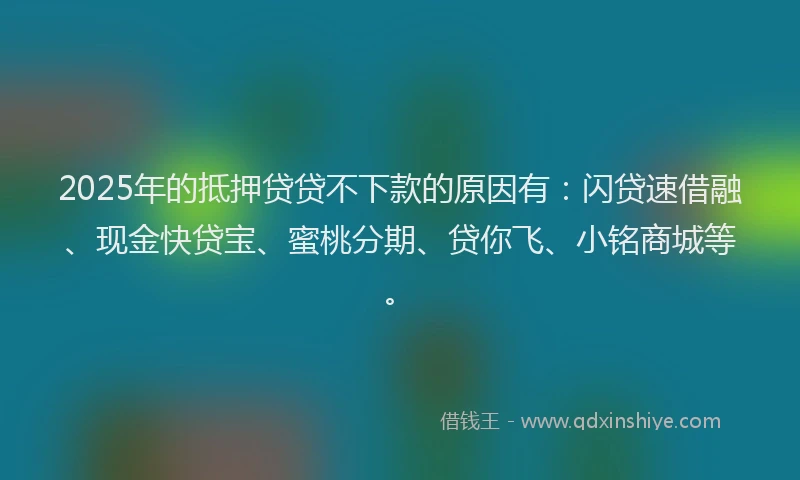 2025年的抵押贷贷不下款的原因有：闪贷速借融、现金快贷宝、蜜桃分期、贷你飞、小铭商城等。