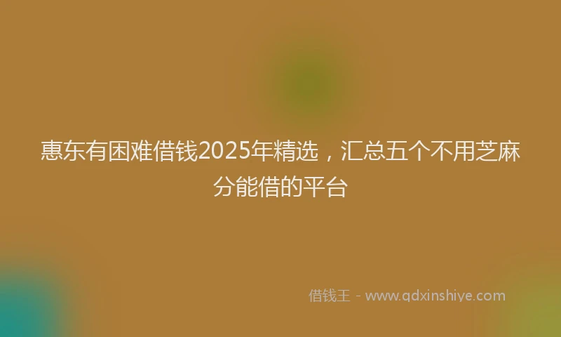 惠东有困难借钱2025年精选，汇总五个不用芝麻分能借的平台