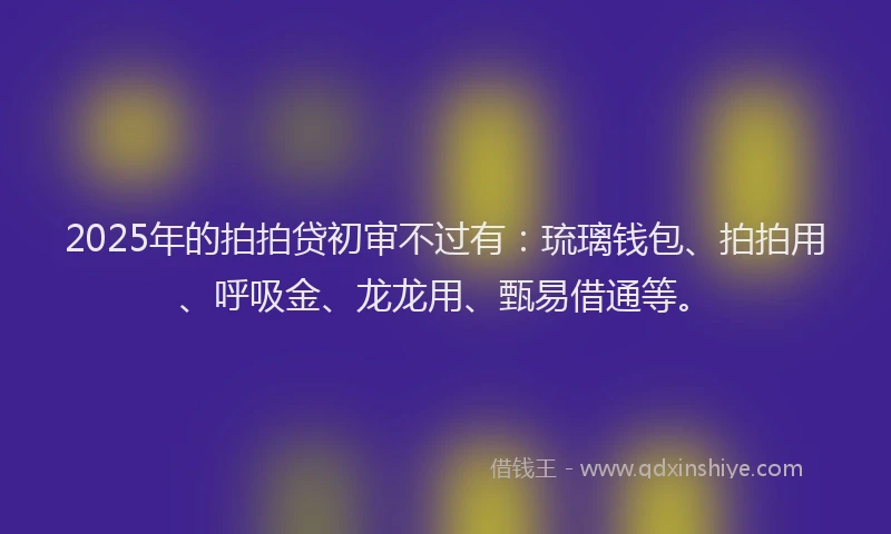 2025年的拍拍贷初审不过有：琉璃钱包、拍拍用、呼吸金、龙龙用、甄易借通等。