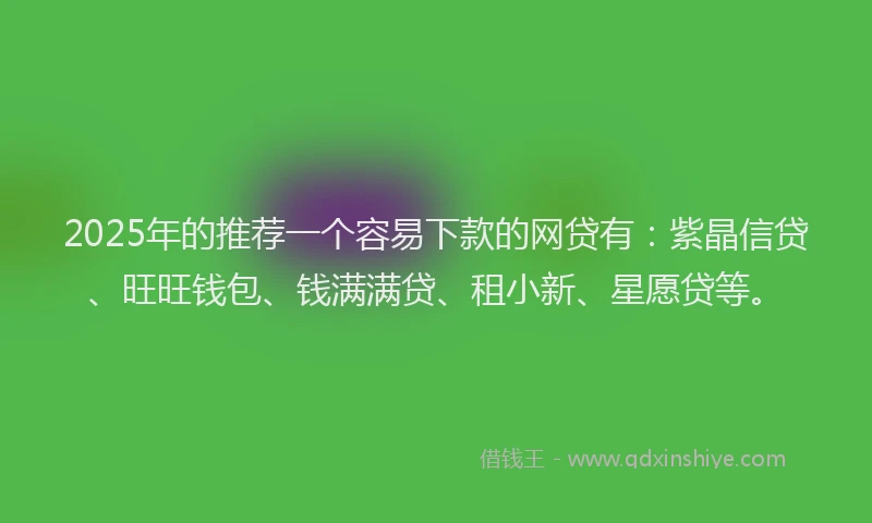 2025年的推荐一个容易下款的网贷有：紫晶信贷、旺旺钱包、钱满满贷、租小新、星愿贷等。