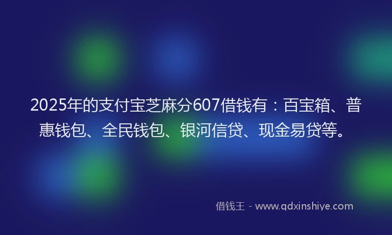2025年的支付宝芝麻分607借钱有：百宝箱、普惠钱包、全民钱包、银河信贷、现金易贷等。