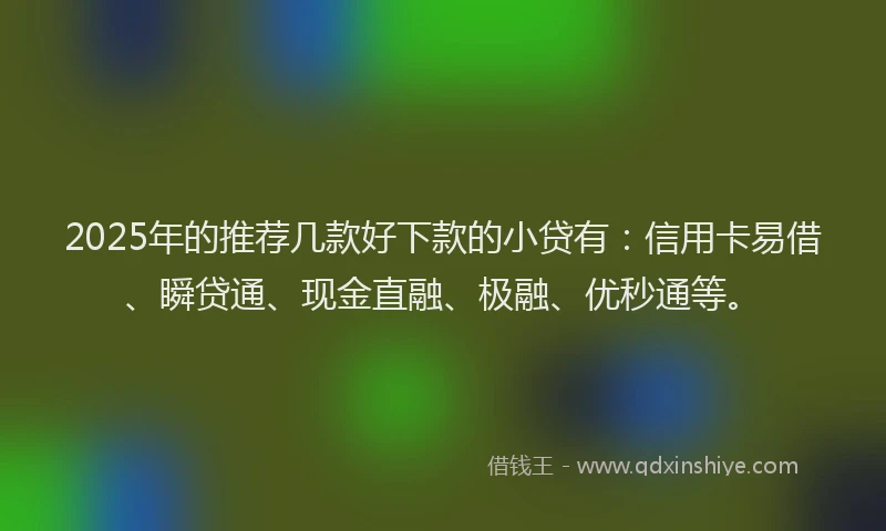 2025年的推荐几款好下款的小贷有：信用卡易借、瞬贷通、现金直融、极融、优秒通等。