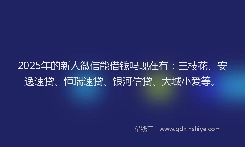 2025年的新人微信能借钱吗现在有：三枝花、安逸速贷、恒瑞速贷、银河信贷、大城小爱等。