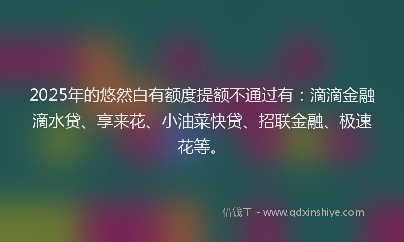 2025年的悠然白有额度提额不通过有：滴滴金融滴水贷、享来花、小油菜快贷、招联金融、极速花等。