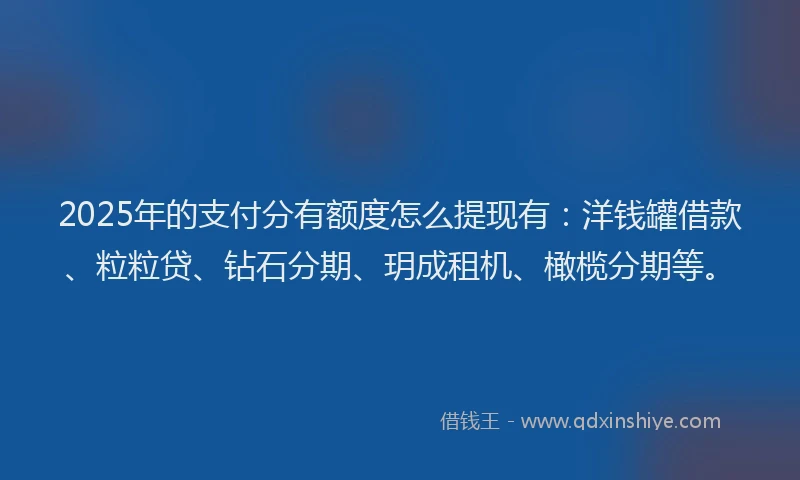 2025年的支付分有额度怎么提现有：洋钱罐借款、粒粒贷、钻石分期、玥成租机、橄榄分期等。