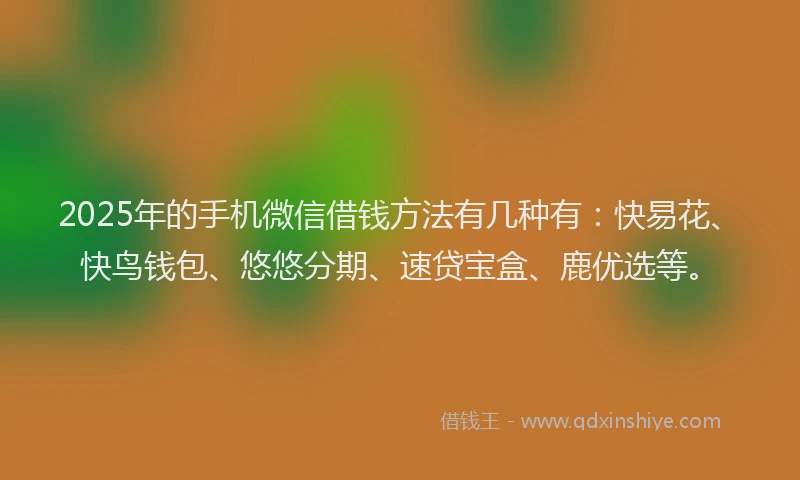 2025年的手机微信借钱方法有几种有：快易花、快鸟钱包、悠悠分期、速贷宝盒、鹿优选等。