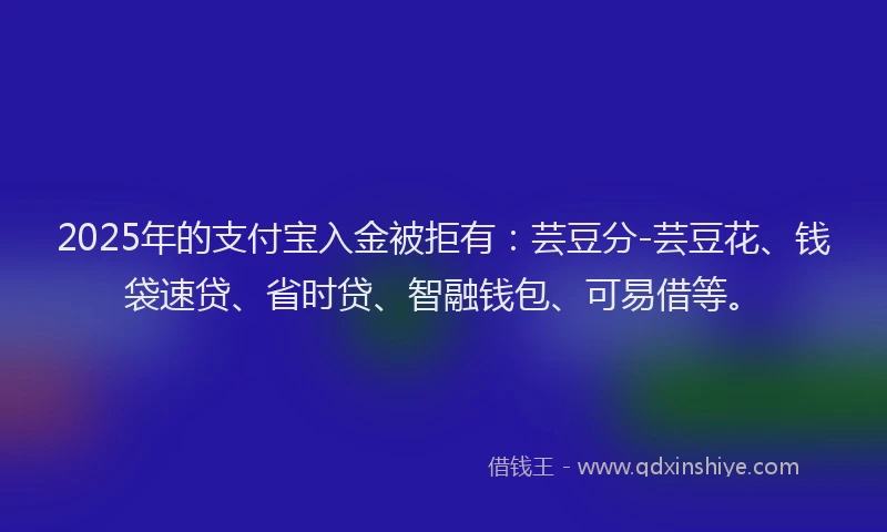 2025年的支付宝入金被拒有：芸豆分-芸豆花、钱袋速贷、省时贷、智融钱包、可易借等。