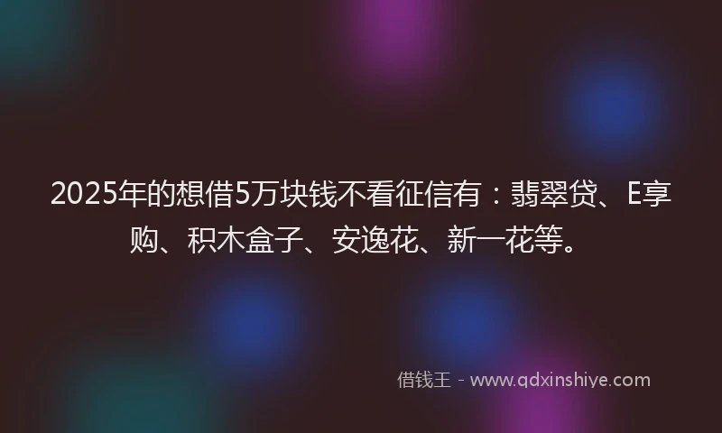 2025年的想借5万块钱不看征信有：翡翠贷、E享购、积木盒子、安逸花、新一花等。