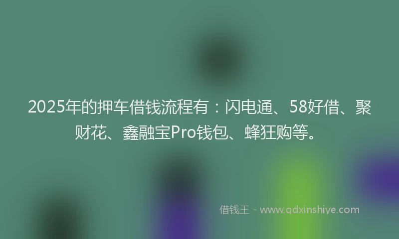 2025年的押车借钱流程有：闪电通、58好借、聚财花、鑫融宝Pro钱包、蜂狂购等。