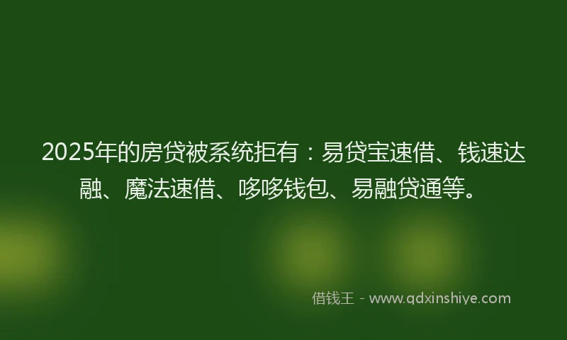 2025年的房贷被系统拒有：易贷宝速借、钱速达融、魔法速借、哆哆钱包、易融贷通等。