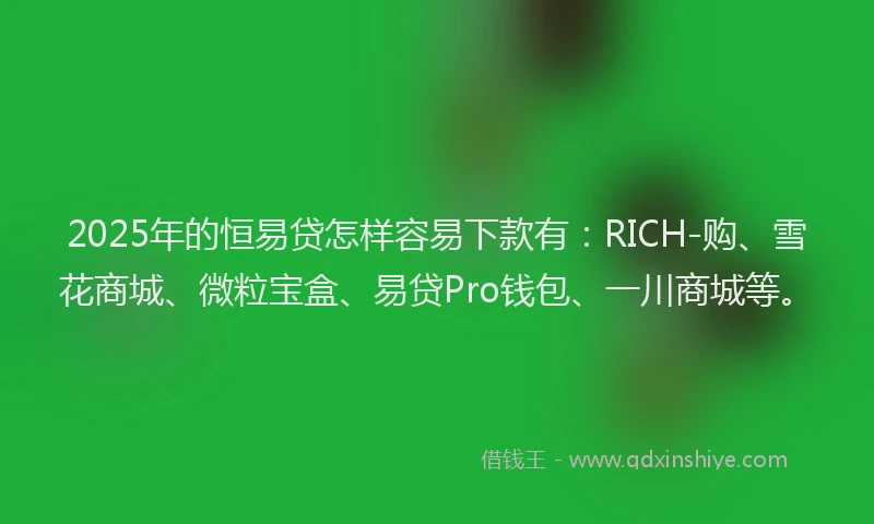 2025年的恒易贷怎样容易下款有：RICH-购、雪花商城、微粒宝盒、易贷Pro钱包、一川商城等。