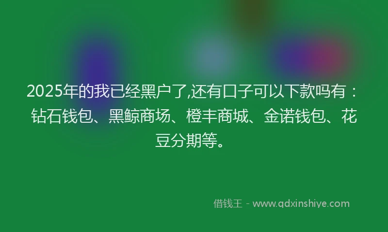 2025年的我已经黑户了,还有口子可以下款吗有：钻石钱包、黑鲸商场、橙丰商城、金诺钱包、花豆分期等。