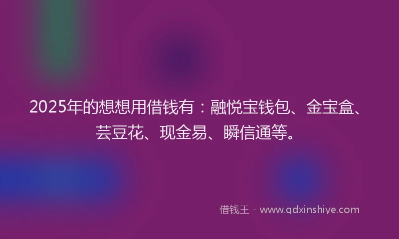 2025年的想想用借钱有：融悦宝钱包、金宝盒、芸豆花、现金易、瞬信通等。