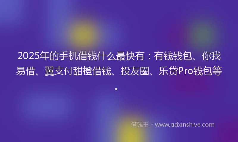 2025年的手机借钱什么最快有：有钱钱包、你我易借、翼支付甜橙借钱、投友圈、乐贷Pro钱包等。
