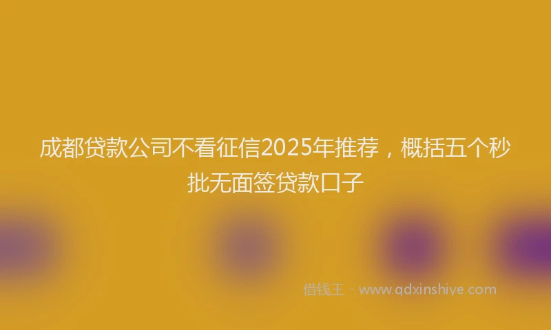 成都贷款公司不看征信2025年推荐，概括五个秒批无面签贷款口子