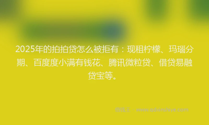2025年的拍拍贷怎么被拒有：现租柠檬、玛瑙分期、百度度小满有钱花、腾讯微粒贷、借贷易融贷宝等。