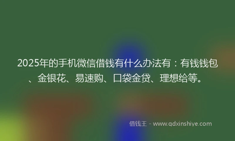 2025年的手机微信借钱有什么办法有：有钱钱包、金银花、易速购、口袋金贷、理想给等。