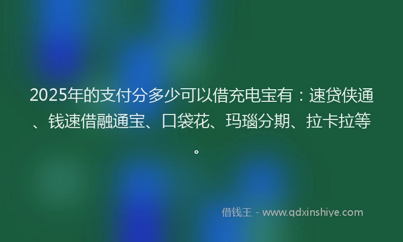 2025年的支付分多少可以借充电宝有：速贷侠通、钱速借融通宝、口袋花、玛瑙分期、拉卡拉等。