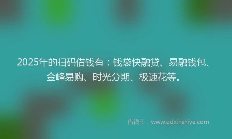 2025年的扫码借钱有：钱袋快融贷、易融钱包、金峰易购、时光分期、极速花等。