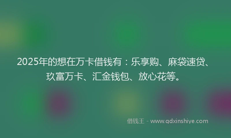 2025年的想在万卡借钱有：乐享购、麻袋速贷、玖富万卡、汇金钱包、放心花等。
