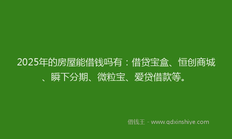 2025年的房屋能借钱吗有：借贷宝盒、恒创商城、瞬下分期、微粒宝、爱贷借款等。
