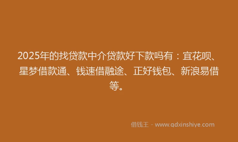 2025年的找贷款中介贷款好下款吗有：宜花呗、星梦借款通、钱速借融途、正好钱包、新浪易借等。