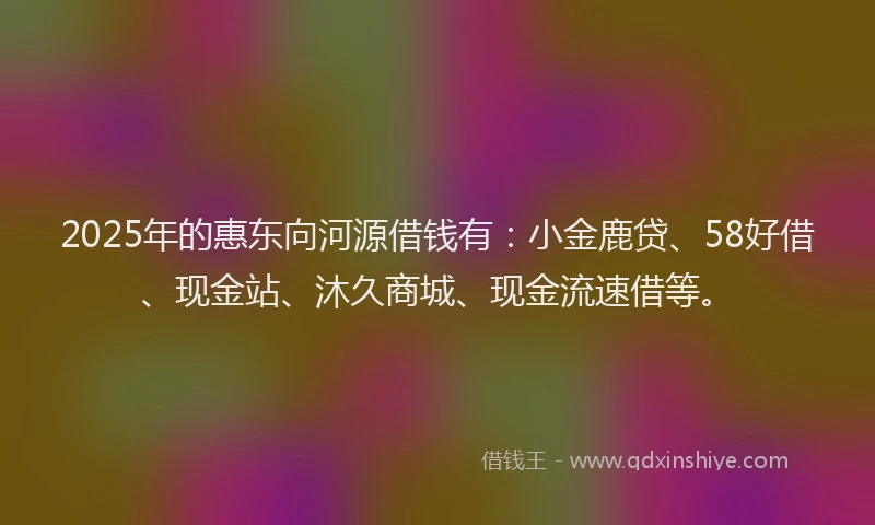 2025年的惠东向河源借钱有：小金鹿贷、58好借、现金站、沐久商城、现金流速借等。