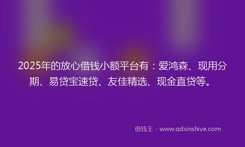 2025年的放心借钱小额平台有：爱鸿森、现用分期、易贷宝速贷、友佳精选、现金直贷等。