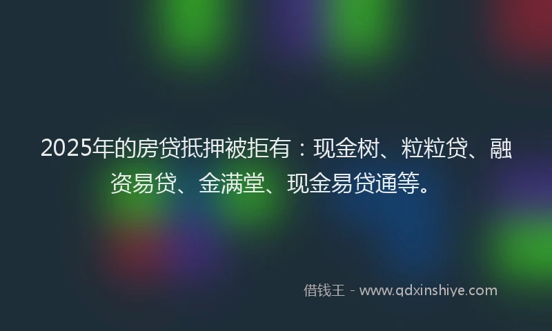 2025年的房贷抵押被拒有：现金树、粒粒贷、融资易贷、金满堂、现金易贷通等。