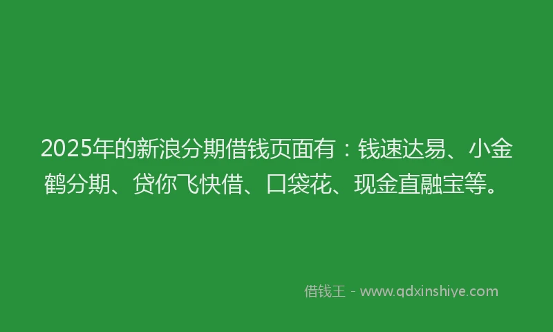 2025年的新浪分期借钱页面有：钱速达易、小金鹤分期、贷你飞快借、口袋花、现金直融宝等。