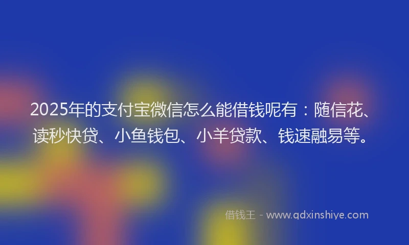 2025年的支付宝微信怎么能借钱呢有：随信花、读秒快贷、小鱼钱包、小羊贷款、钱速融易等。