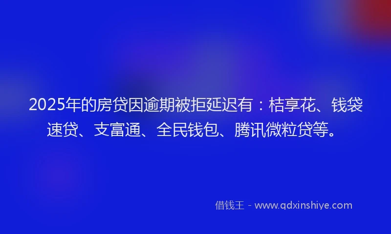 2025年的房贷因逾期被拒延迟有：桔享花、钱袋速贷、支富通、全民钱包、腾讯微粒贷等。