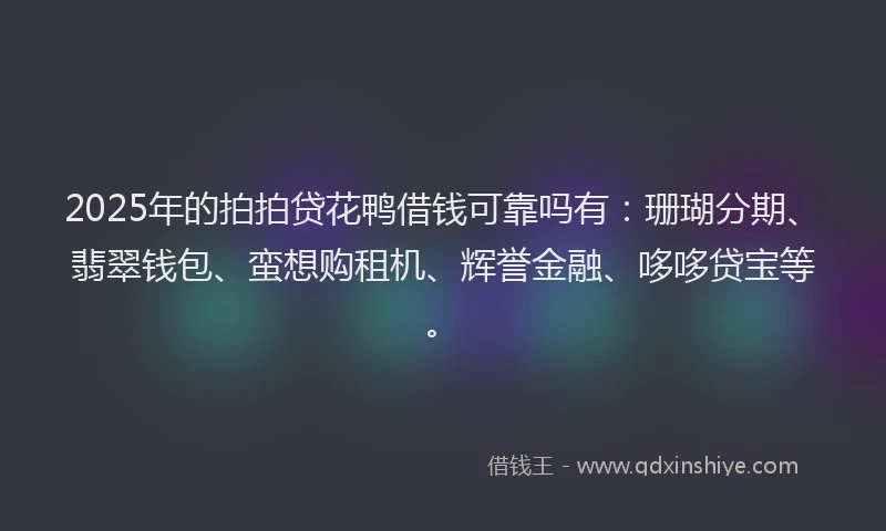 2025年的拍拍贷花鸭借钱可靠吗有：珊瑚分期、翡翠钱包、蛮想购租机、辉誉金融、哆哆贷宝等。