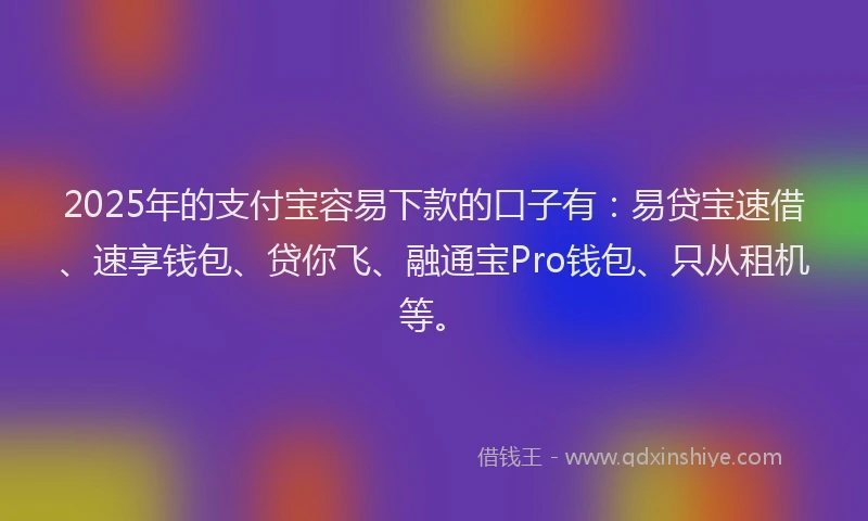 2025年的支付宝容易下款的口子有：易贷宝速借、速享钱包、贷你飞、融通宝Pro钱包、只从租机等。