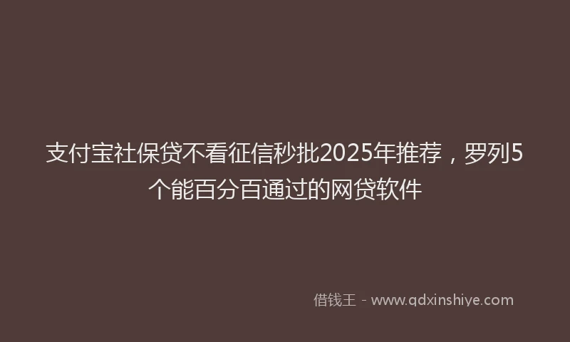 支付宝社保贷不看征信秒批2025年推荐，罗列5个能百分百通过的网贷软件