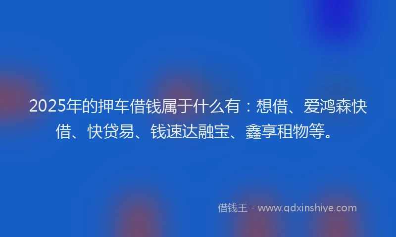 2025年的押车借钱属于什么有：想借、爱鸿森快借、快贷易、钱速达融宝、鑫享租物等。