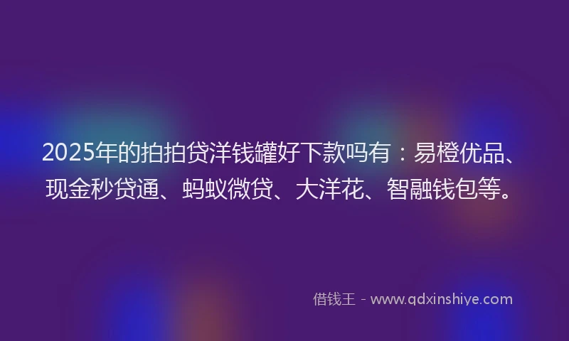 2025年的拍拍贷洋钱罐好下款吗有：易橙优品、现金秒贷通、蚂蚁微贷、大洋花、智融钱包等。