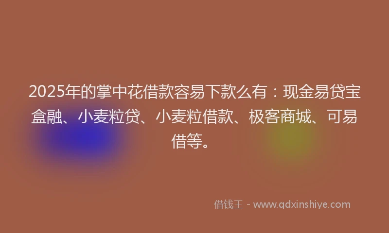 2025年的掌中花借款容易下款么有：现金易贷宝盒融、小麦粒贷、小麦粒借款、极客商城、可易借等。