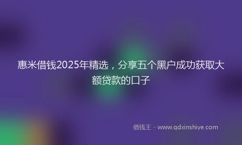 惠米借钱2025年精选，分享五个黑户成功获取大额贷款的口子