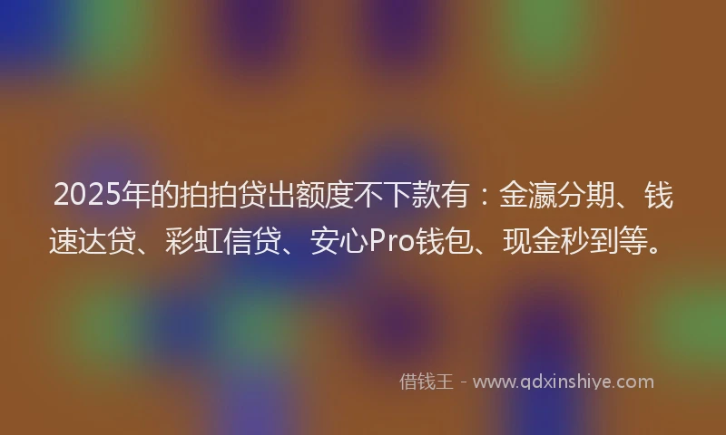 2025年的拍拍贷出额度不下款有：金瀛分期、钱速达贷、彩虹信贷、安心Pro钱包、现金秒到等。