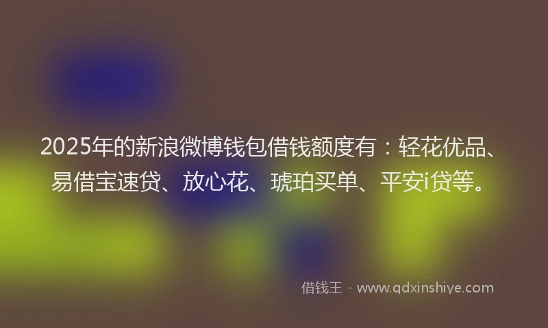 2025年的新浪微博钱包借钱额度有：轻花优品、易借宝速贷、放心花、琥珀买单、平安i贷等。