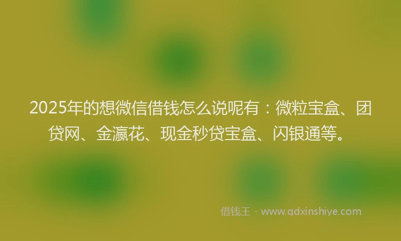 2025年的想微信借钱怎么说呢有：微粒宝盒、团贷网、金瀛花、现金秒贷宝盒、闪银通等。