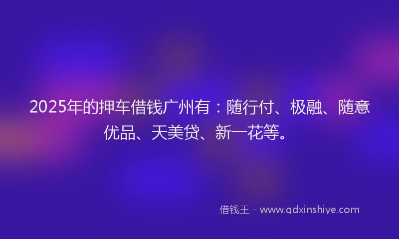 2025年的押车借钱广州有：随行付、极融、随意优品、天美贷、新一花等。