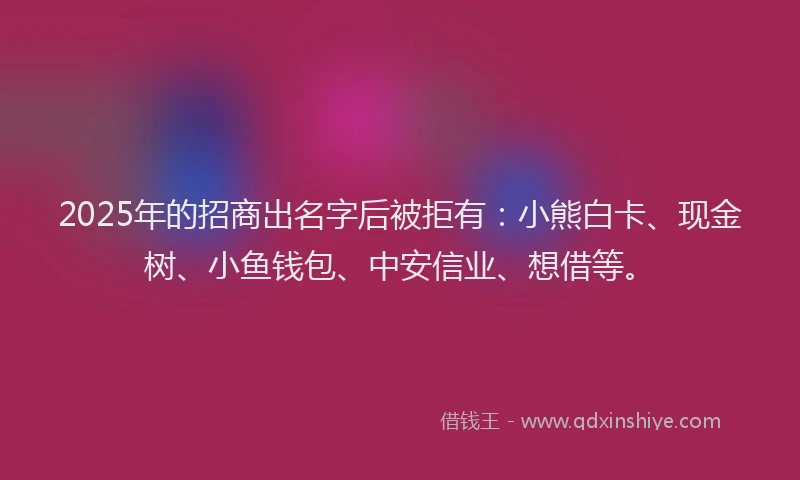 2025年的招商出名字后被拒有：小熊白卡、现金树、小鱼钱包、中安信业、想借等。