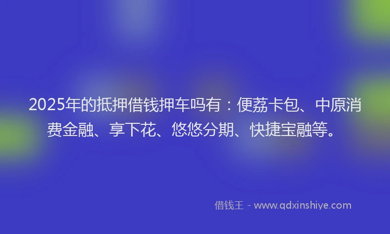 2025年的抵押借钱押车吗有：便荔卡包、中原消费金融、享下花、悠悠分期、快捷宝融等。